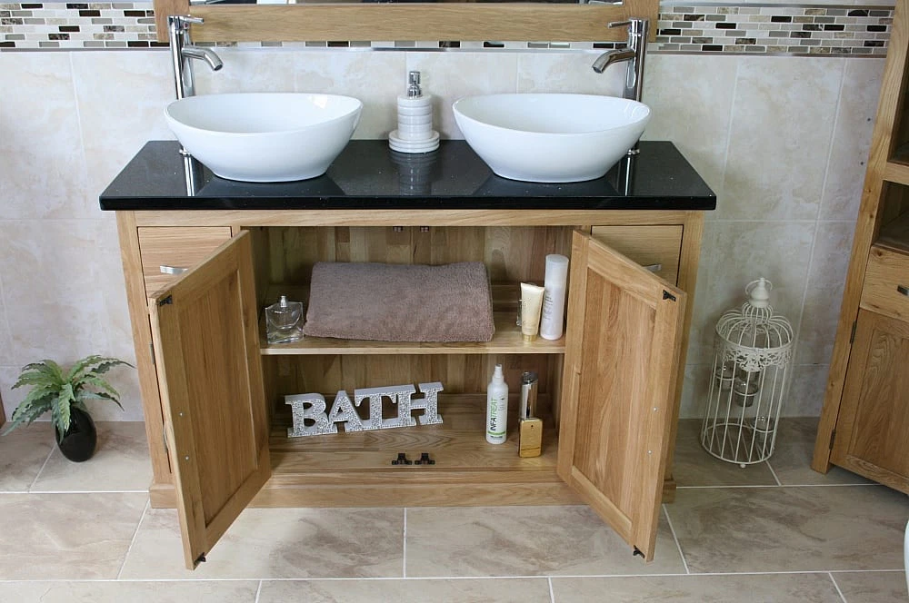 Quartz Top Double Basin Vanity Unit with Storage