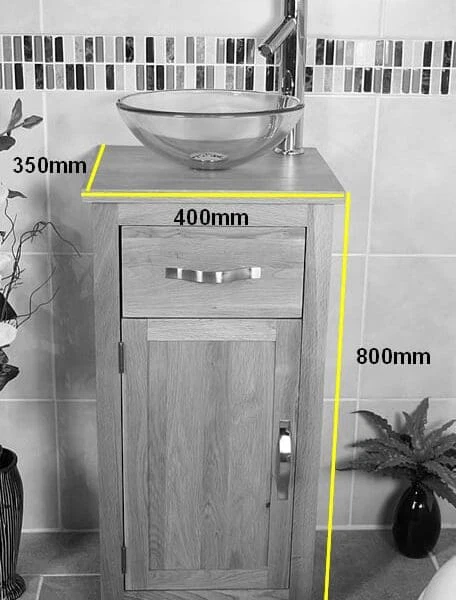 The Size of Cloakroom Oak Top Vanity Unit Measurements