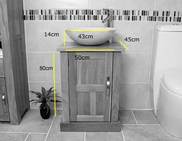 Measurements for Small Oak Vanity Unit with White Marble Top & Basin