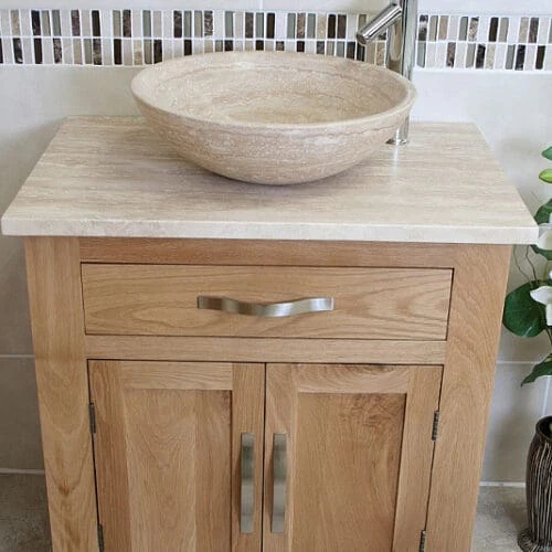 Travertine Basin on Travertine Top Bathroom Vanity Unit