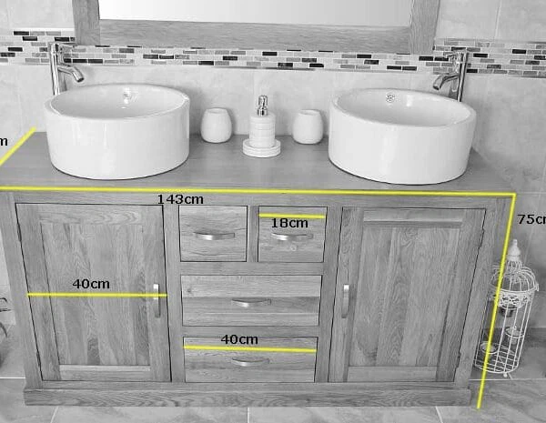Measurements of Large Double Basin, Oak Bathroom Vanity Unit