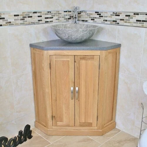 Grey Quartz Top Corner Vanity Unit with Grey Marble Basin