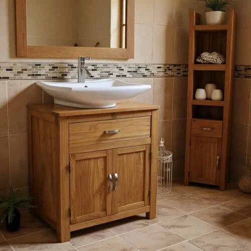 Single Vanity with Oak Top
