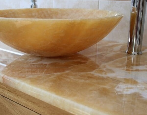 Golden Onyx Basin on Honey Onyx Vanity Top