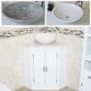 Off White Painted White Marble Top Corner Unit Marble Basin Choice 501BPWMSBC | Round Grey Marble