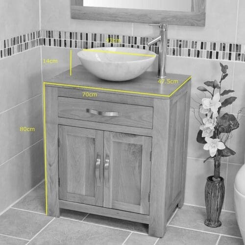 Grey Marble Basin on Oak Top Vanity Unit Measurements