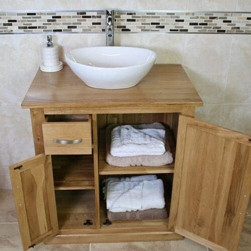 Oak Top Vanity Unit with Oval White Ceramic Basin & Lots of Storage