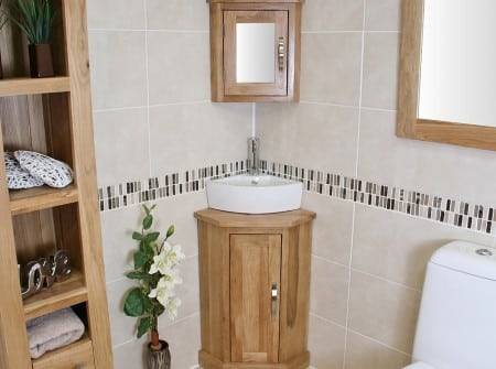 Corner Vanity Unit with Ceramic Basin and Chrome Mixer Tap