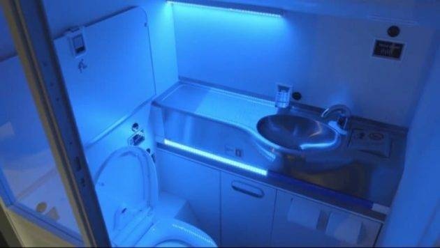 Airplane Toilet with Blue Back-Light Toilet in Blue Light