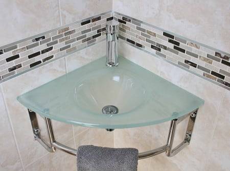 Glass Corner Basin with Chrome Tap & Plug