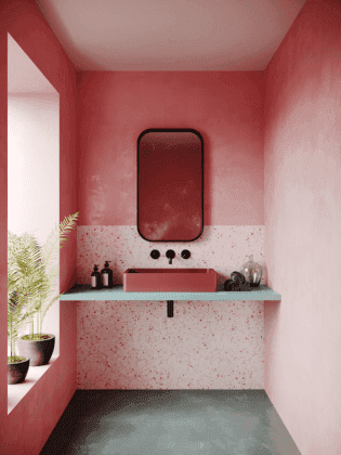 Bathroom Painted with a Chalky Pink Colour Spring Bathroom Colour Designs