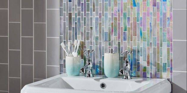 Feature Behind Bathroom Wash Basin Tiled Bathroom Feature