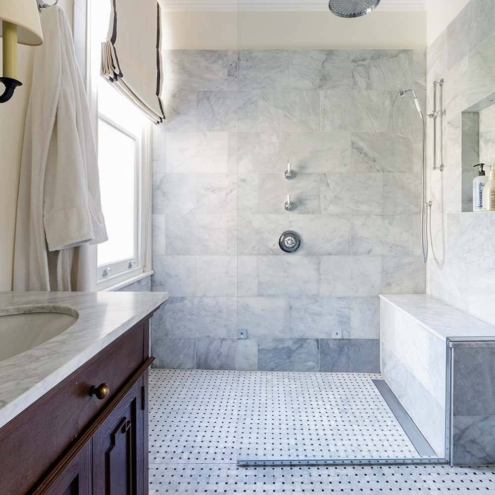 Grey/White Tiled Bathroom Wet Room