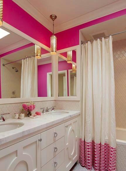 bright pink bathroom bath shower curtain