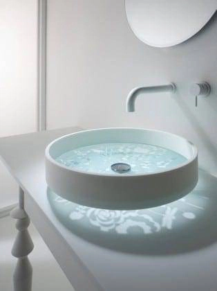 Stylish Glass Bottom Sink with Brilliant White Rim Modern Glass Bottom Sink with White Rim