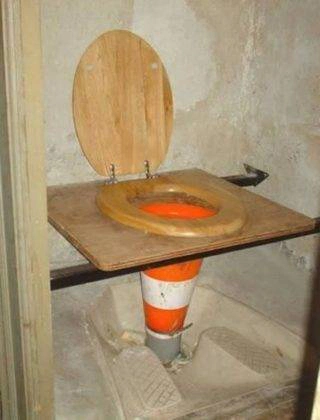 Traffic Cone Toilet with Wooden Seat Traffic cone toilet