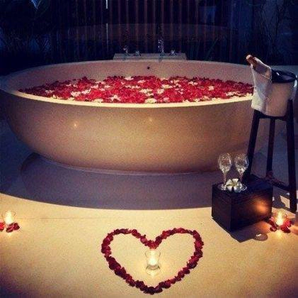 Romantic Bath with Rose Petals
