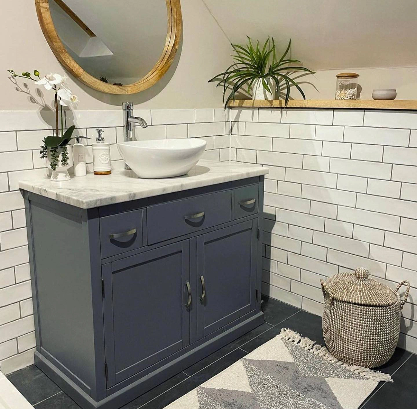 1161G unit with white marble top and CB027 ceramic basin